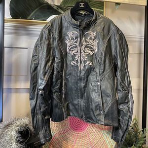 Women’s Genuine Leather Black Pink Embroidery Motorcycle Jacket RIDING XXLCanada